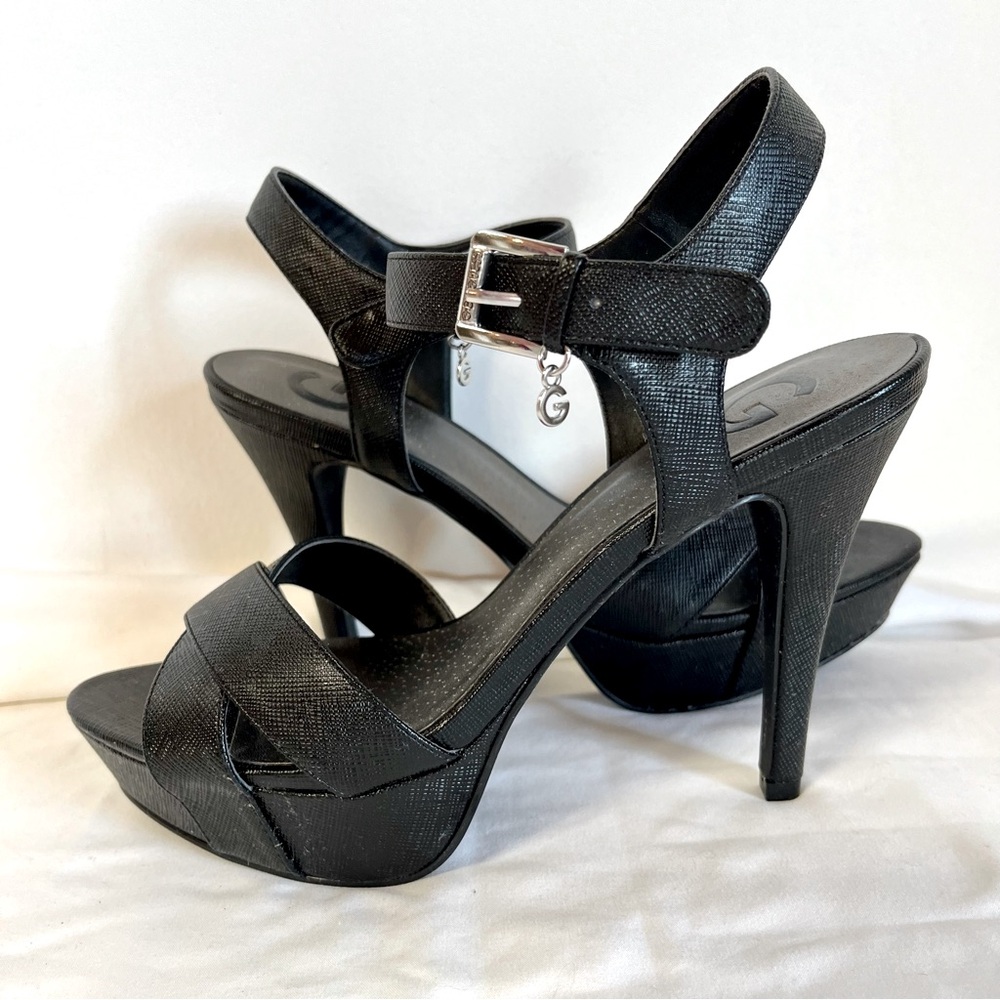 G by Guess Womens Cenikka Black Open Toe Stiletto Ankle Strap Platform Pumps